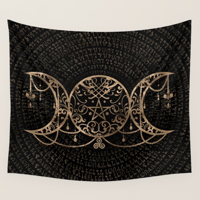 Triple Moon - Triple Goddess Gold and black Wall Tapestry Gallery Image 1