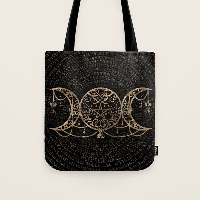 Triple Moon - Triple Goddess Gold and black Tote Bag Gallery Image 1