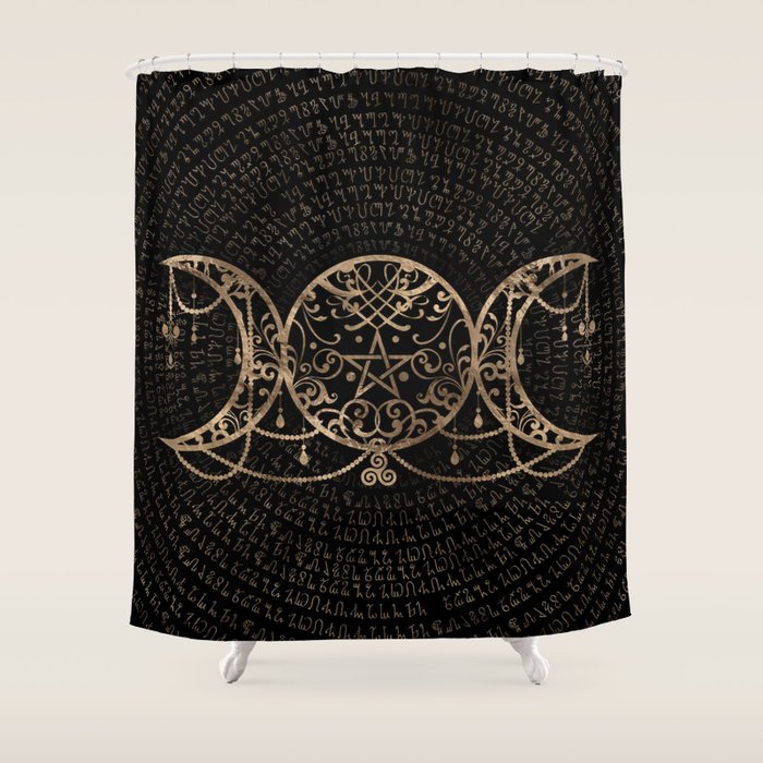 Triple Moon - Triple Goddess Gold and black Shower Curtain Gallery Image 1