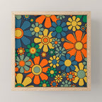 Retro Garden Flowers Groovy 60s 70s Floral Pattern Orange Blue Green Mustard Mini Art Print Gallery Image 1