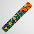 Retro Garden Flowers Groovy 60s 70s Floral Pattern Orange Blue Green Mustard Table Runner Gallery Image 3