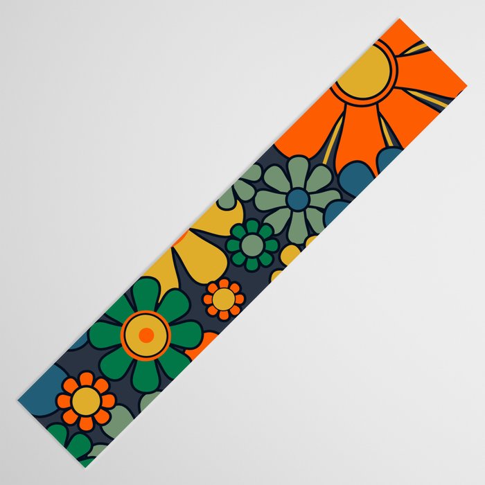 Retro Garden Flowers Groovy 60s 70s Floral Pattern Orange Blue Green Mustard Table Runner Gallery Image 3