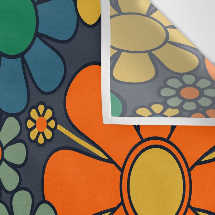 Retro Garden Flowers Groovy 60s 70s Floral Pattern Orange Blue Green Mustard Wall Tapestry Gallery Image 3