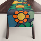 Retro Garden Flowers Groovy 60s 70s Floral Pattern Orange Blue Green Mustard Table Runner Gallery Image 1