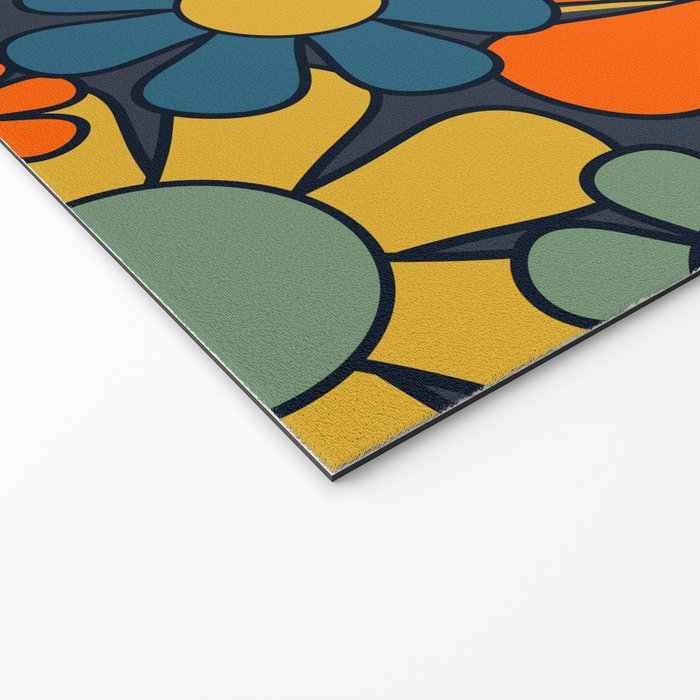 Retro Garden Flowers Groovy 60s 70s Floral Pattern Orange Blue Green Mustard Welcome Mat Gallery Image 2