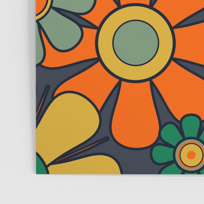 Retro Garden Flowers Groovy 60s 70s Floral Pattern Orange Blue Green Mustard Poster Gallery Image 3