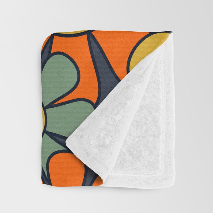 Retro Garden Flowers Groovy 60s 70s Floral Pattern Orange Blue Green Mustard Throw Blanket Gallery Image 3