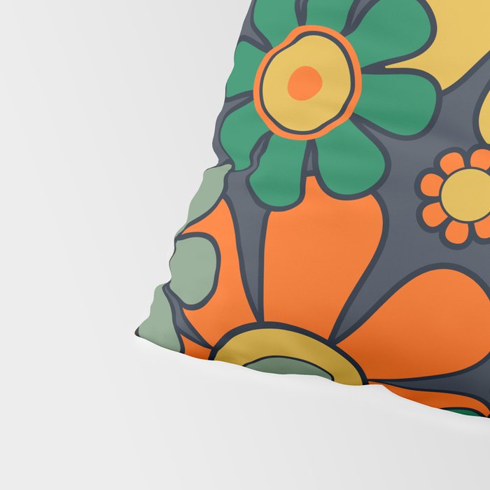 Retro Garden Flowers Groovy 60s 70s Floral Pattern Orange Blue Green Mustard Pillow Sham Gallery Image 4