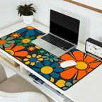 Retro Garden Flowers Groovy 60s 70s Floral Pattern Orange Blue Green Mustard Desk Mat Gallery Image 2