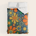 Retro Garden Flowers Groovy 60s 70s Floral Pattern Orange Blue Green Mustard Duvet Cover Gallery Image 6
