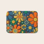 Retro Garden Flowers Groovy 60s 70s Floral Pattern Orange Blue Green Mustard Bath Mat Gallery Image 1