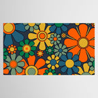 Retro Garden Flowers Groovy 60s 70s Floral Pattern Orange Blue Green Mustard Tablecloth Gallery Image 2