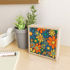 Retro Garden Flowers Groovy 60s 70s Floral Pattern Orange Blue Green Mustard Mini Art Print Gallery Image 2