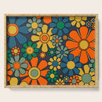 Retro Garden Flowers Groovy 60s 70s Floral Pattern Orange Blue Green Mustard Serving Tray Gallery Image 1
