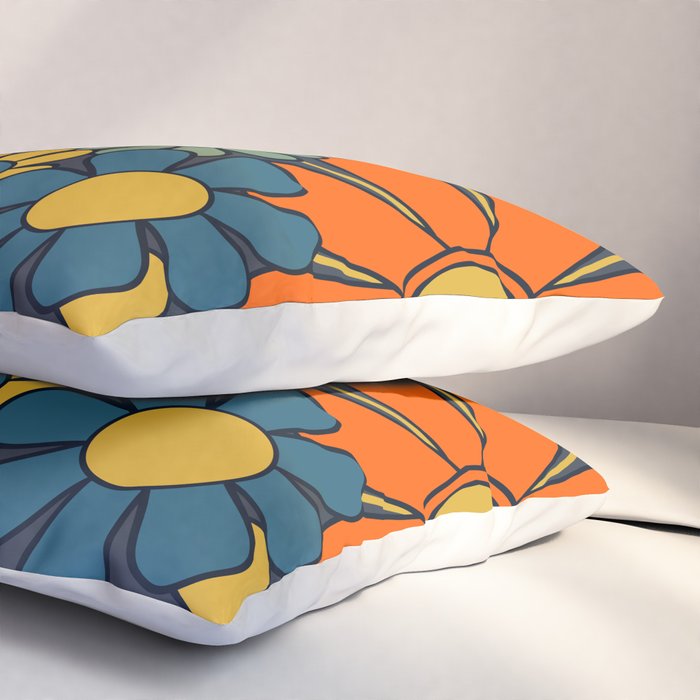 Retro Garden Flowers Groovy 60s 70s Floral Pattern Orange Blue Green Mustard Pillow Sham Gallery Image 3