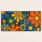 Retro Garden Flowers Groovy 60s 70s Floral Pattern Orange Blue Green Mustard Desk Mat Gallery Image 3