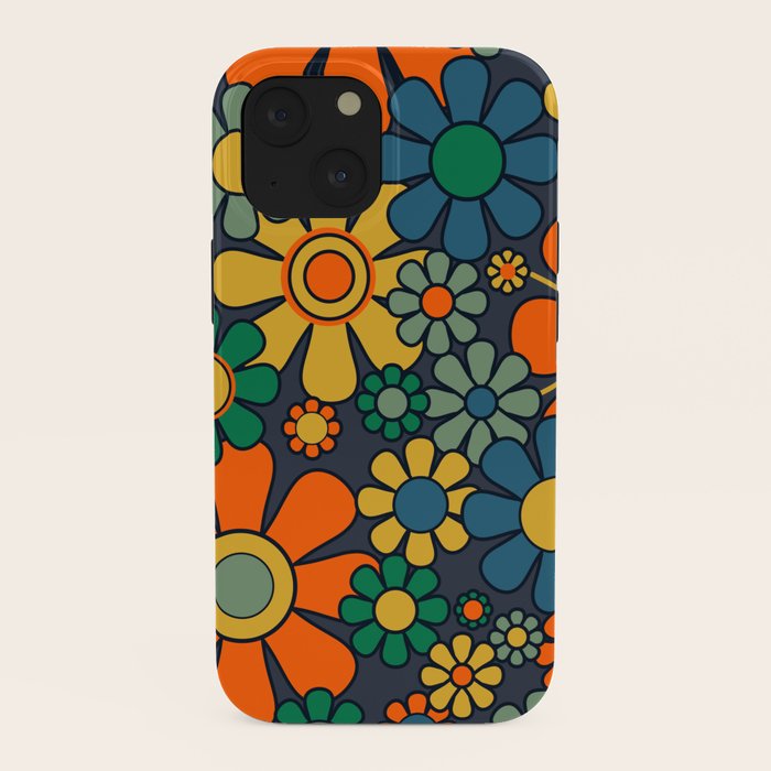 Retro Garden Flowers Groovy 60s 70s Floral Pattern Orange Blue Green Mustard iPhone Case Gallery Image 38