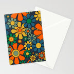 Retro Garden Flowers Groovy 60s 70s Floral Pattern Orange Blue Green Mustard Stationery Card Gallery Image 2