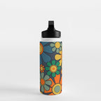 Retro Garden Flowers Groovy 60s 70s Floral Pattern Orange Blue Green Mustard Water Bottle Gallery Image 3