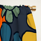 Retro Garden Flowers Groovy 60s 70s Floral Pattern Orange Blue Green Mustard Window Curtain Gallery Image 2