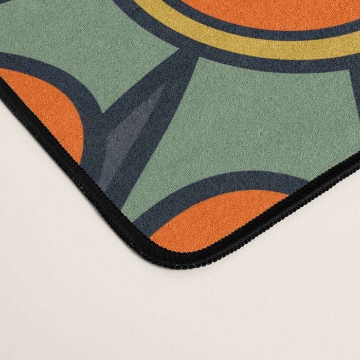 Retro Garden Flowers Groovy 60s 70s Floral Pattern Orange Blue Green Mustard Desk Mat Gallery Image 4