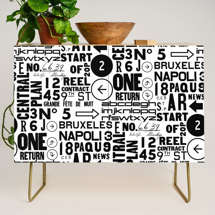 Urban Typography Black And White  Credenza Gallery Image 1