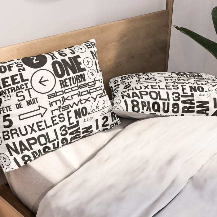 Urban Typography Black And White  Pillow Sham Gallery Image 2