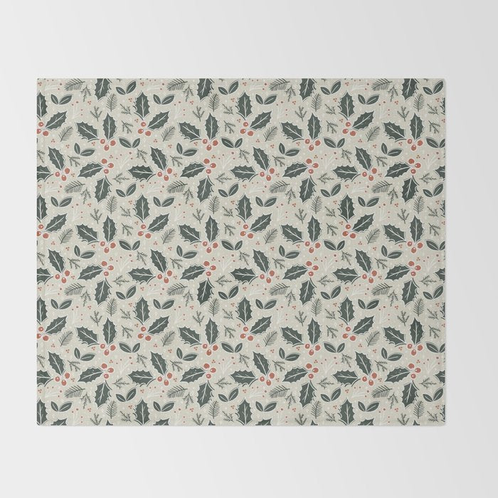 Holly Days . Neutral Throw Blanket Gallery Image 2