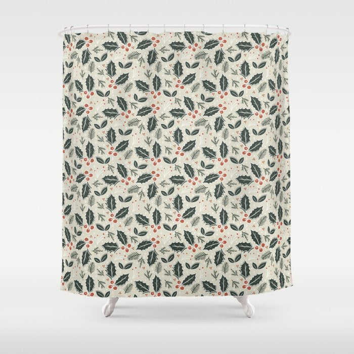 Holly Days . Neutral Shower Curtain Gallery Image 1
