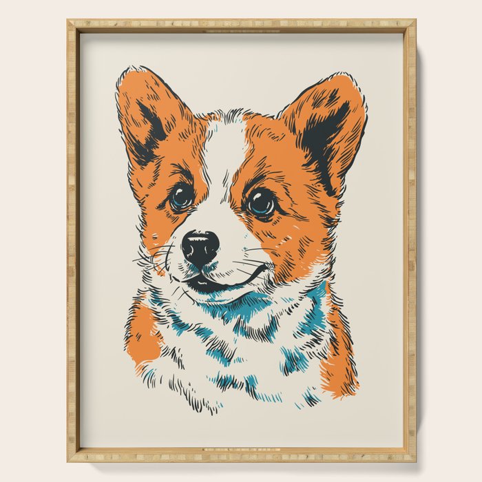 Cute Welsh Corgi Puppy Portrait Serving Tray Gallery Image 1