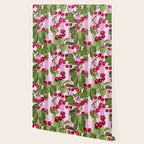 Lush Cherry Orchard Sweet Summer Fruits On Pink Stripes Wallpaper Gallery Image 2