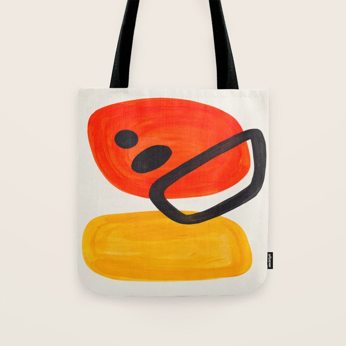 Colorful Mid Century Modern Abstract Fun Shapes Patterns Space Age Orange Yellow Orbit Bubbles Tote Bag Gallery Image 1