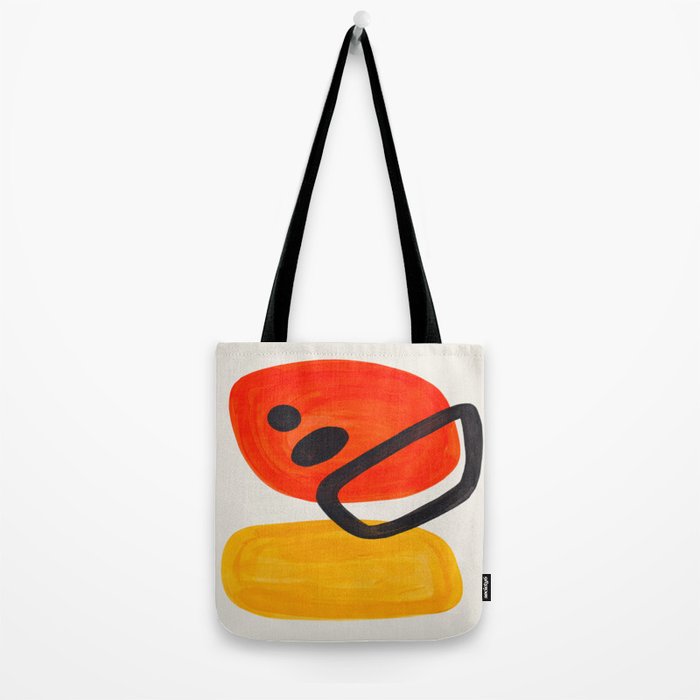 Colorful Mid Century Modern Abstract Fun Shapes Patterns Space Age Orange Yellow Orbit Bubbles Tote Bag Gallery Image 2