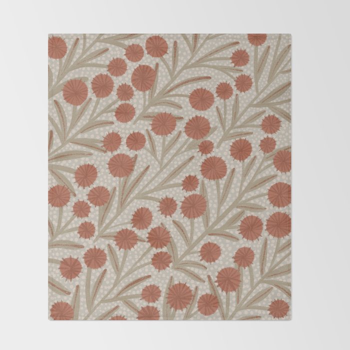 Summer Garden / Red & Dark Beige Throw Blanket Gallery Image 2