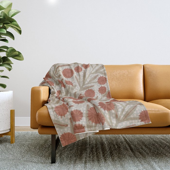 Summer Garden / Red & Dark Beige Throw Blanket Gallery Image 1