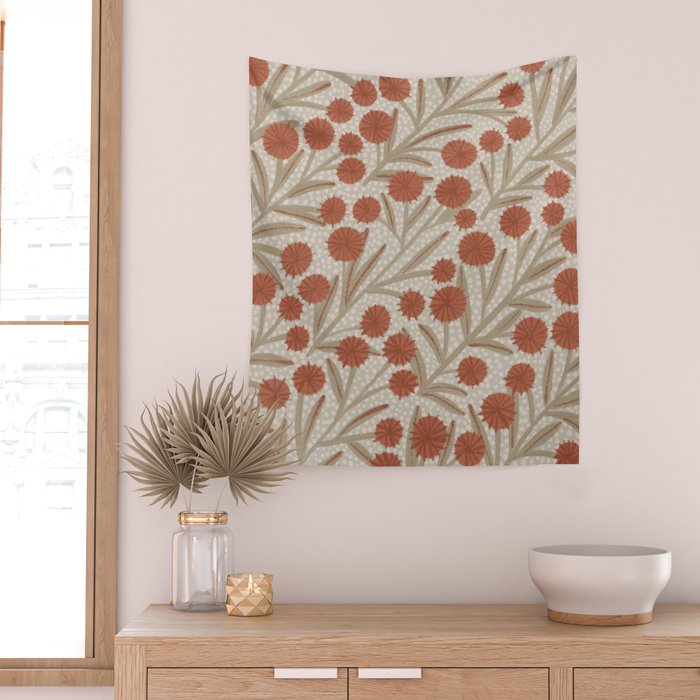 Summer Garden / Red & Dark Beige Wall Tapestry Gallery Image 2