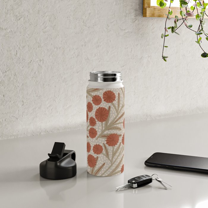 Summer Garden / Red & Dark Beige Water Bottle Gallery Image 4