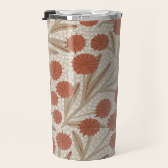 Summer Garden / Red & Dark Beige Travel Mug Gallery Image 3