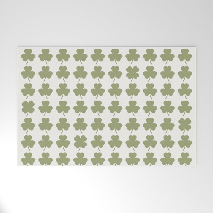 Clovers XXVII Natural Green Botanical Pattern Welcome Mat Gallery Image 1
