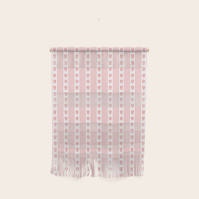 Cottage Stripes and Flowers Pattern in Pastel Pink and White Wall Hanging Gallery Image 1