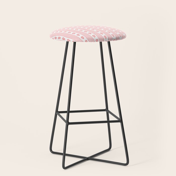 Cottage Stripes and Flowers Pattern in Pastel Pink and White Stool Gallery Image 1