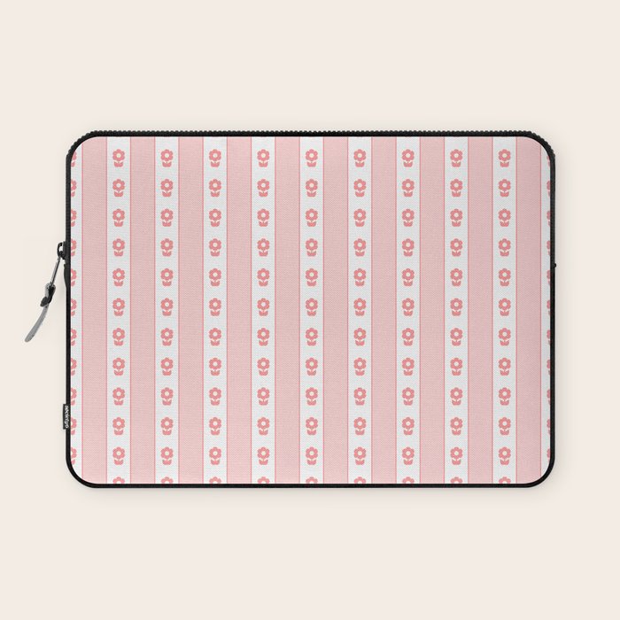Cottage Stripes and Flowers Pattern in Pastel Pink and White Laptop Sleeve Gallery Image 1