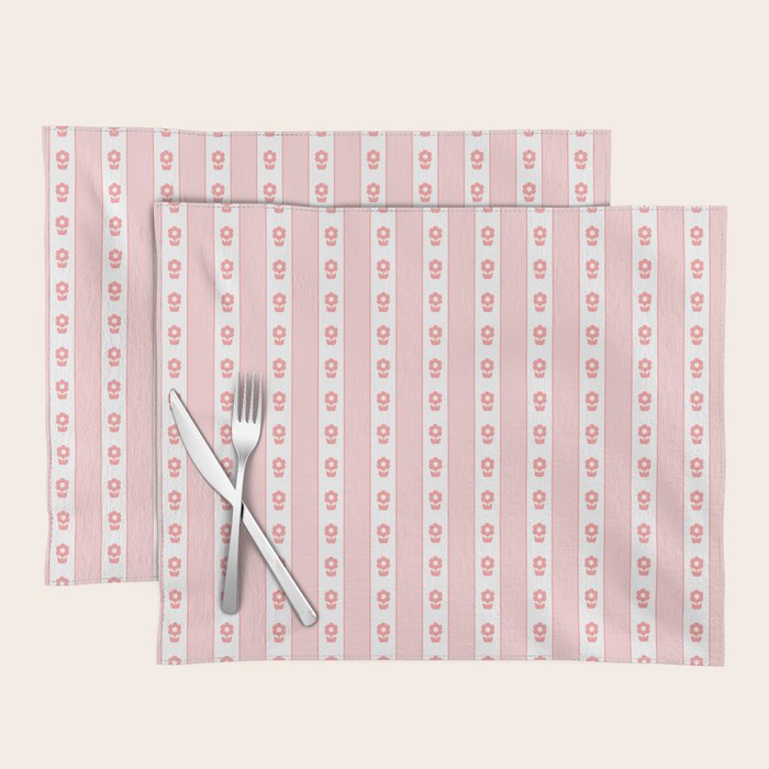 Cottage Stripes and Flowers Pattern in Pastel Pink and White Placemat Gallery Image 1