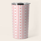 Cottage Stripes and Flowers Pattern in Pastel Pink and White Travel Mug Gallery Image 1
