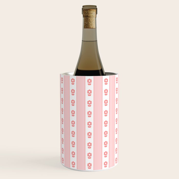 Cottage Stripes and Flowers Pattern in Pastel Pink and White Wine Chiller Gallery Image 2