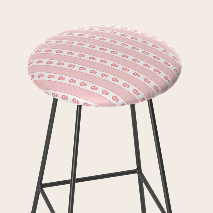 Cottage Stripes and Flowers Pattern in Pastel Pink and White Stool Gallery Image 2