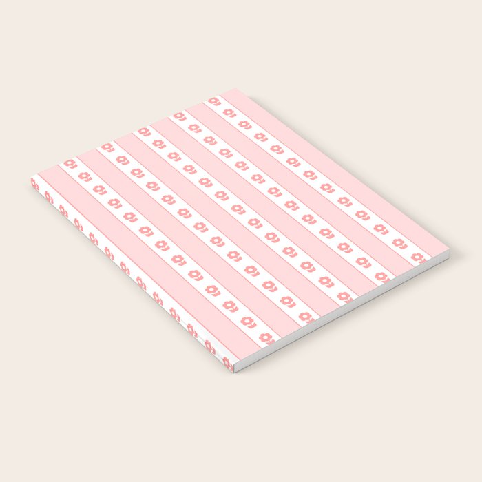 Cottage Stripes and Flowers Pattern in Pastel Pink and White Notebook Gallery Image 1