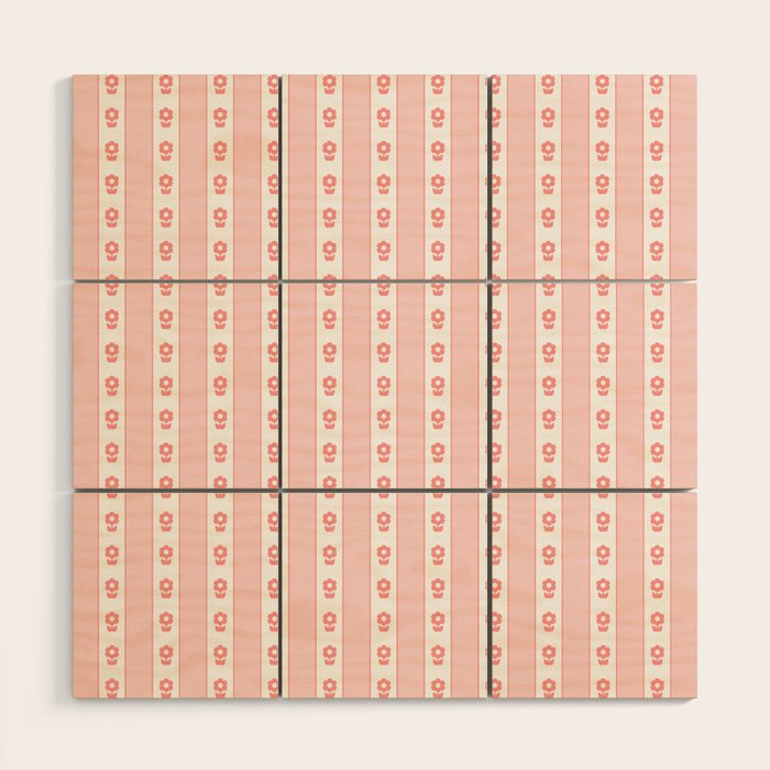 Cottage Stripes and Flowers Pattern in Pastel Pink and White Wood Wall Art Gallery Image 1