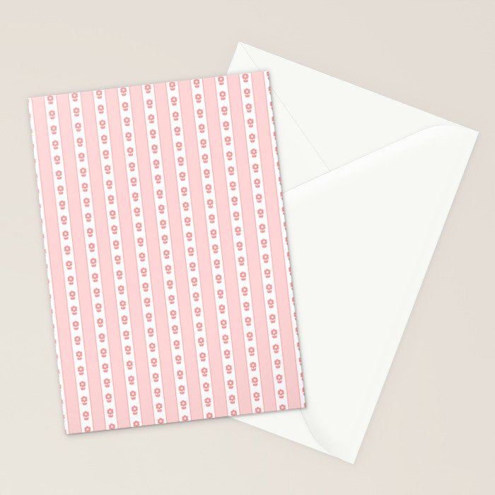 Cottage Stripes and Flowers Pattern in Pastel Pink and White Stationery Card Gallery Image 2