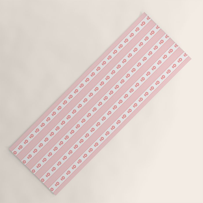 Cottage Stripes and Flowers Pattern in Pastel Pink and White Yoga Mat Gallery Image 1